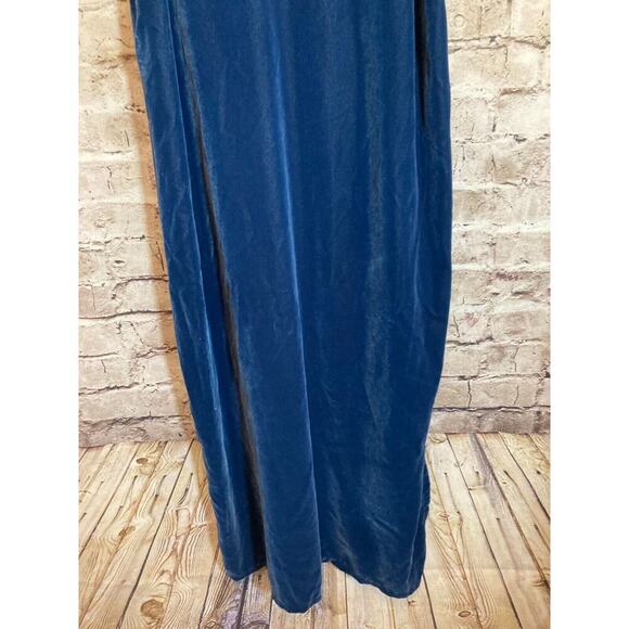 Old Navy Maxi Dress Womens Medium Teal Blue Velvet Side Slit Smocked‎ Stretch - Picture 4 of 15